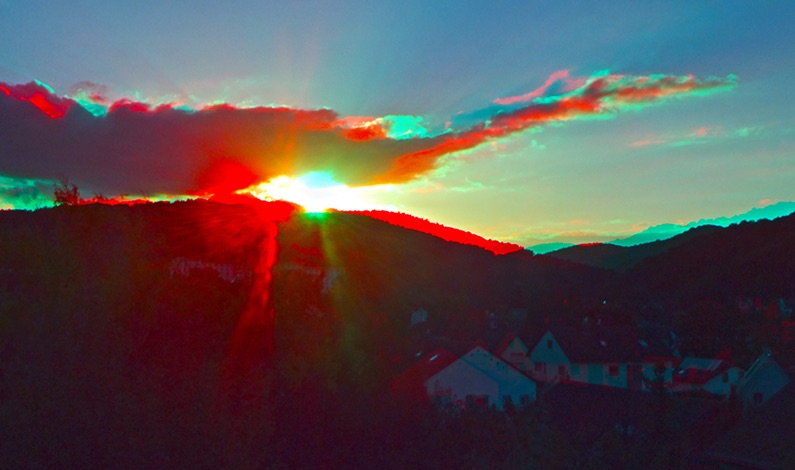 Bad Bergzabern, Sonnenuntergang, Stereo Image